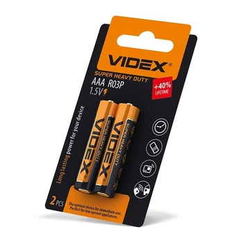 Батарейка сольова Videx R03P/AAA 1шт SMALL BLISTER