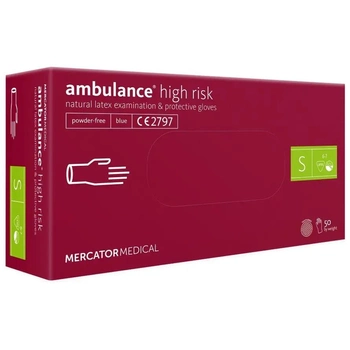 Перчатки синие Mercator Medical Ambulance high risk латексные неопудренные прочные S RD10011002