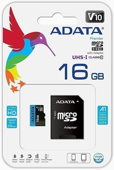 Карта памяти ADATA microSDHC class 10 UHS-1 SD adapter 16Gb