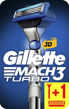 Станок для гоління чоловічий (Бритва) Gillette Mach 3 Turbo 3D c 2 змінними картриджами