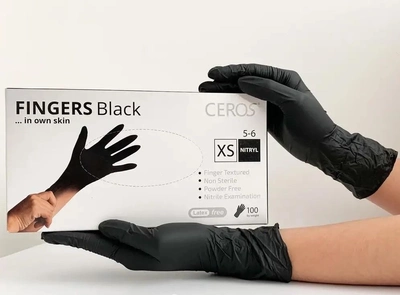 Рукавиці нітрилові Ceros розмір XS чорні 100 шт