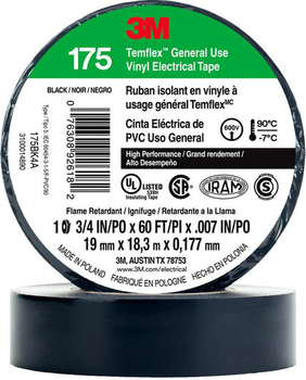 Изоляционная лента 3M Temflex 175 19 мм х 20 м Черная (175BK-19-20)
