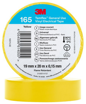 Изоляционная лента 3M Temflex 165 19 мм х 20 м Желтая (165YE-19-20)
