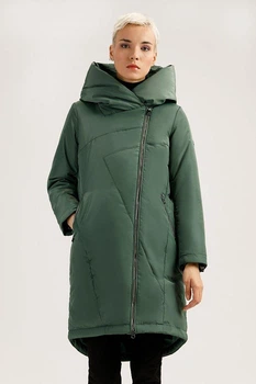 Длинная женская куртка демисезонная Finn Flare A19-11019-514 зелёная XS