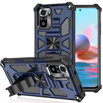Чехол Shockproof Shield для Xiaomi Redmi Note 10 Pro бампер противоударный с подставкой Dark-Blue