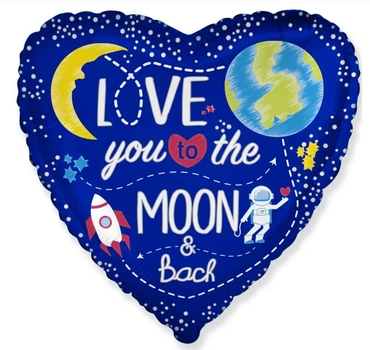 Фольгирована кулька Flexmetal сердце "Love you to the mon & back" 18" 45 см синій 6255