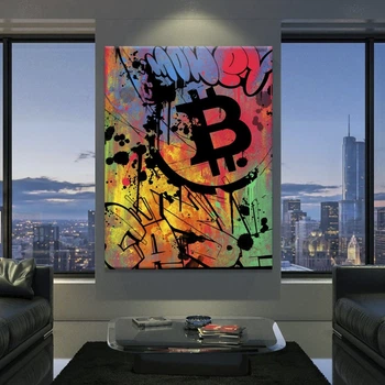 Картина Холстович Bitcoin graffiti 90x120 см. Інтер'єрна картина для офісу, вітальні, спальні, подарунок босу