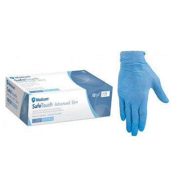 Перчатки нитриловые Medicom SafeTouch® Slim Blue текстурированные без пудры голубые размер L (4,2 г)