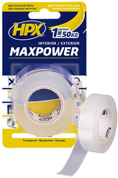 Прозрачная двусторонняя лента HPX Maxpower для экстремальных нагрузок 19 мм x 2 м Прозрачная (HT1902)