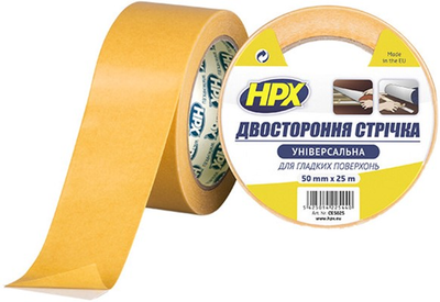Двусторонняя лента HPX для гладких поверхностей, ковров и линолеума, эконом 50 мм х 25 м (CE5025)