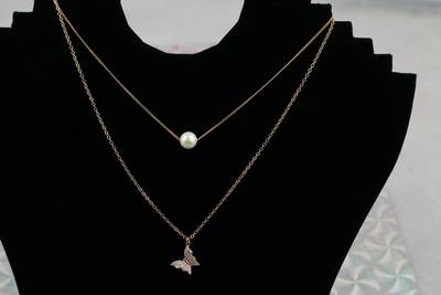 Набор двойная цепь Xuping Jewelry самбо мотылька 45 см с добором 5 см золотистый
