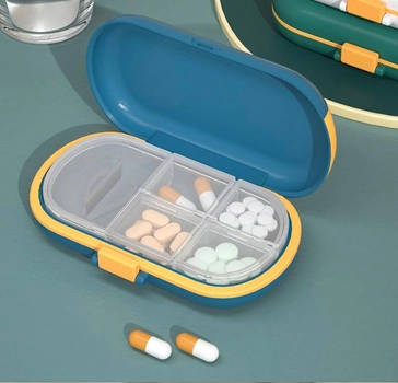 Органайзер для зберігання таблеток з обрізувачем 6*10 см на 4 секції Синій (sv1599)