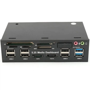 Многофункциональная 5,25" передняя панель для ПК Addap 525E | косичка USB 2.0, USB 3.0, TF/SD/CF/M2/MMC/MS Card, SATA, ESATA, 3.5мм