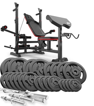 Силовой набор Hop-Sport Strong 179 кг со скамьей HS-1075 и чугунными дисками