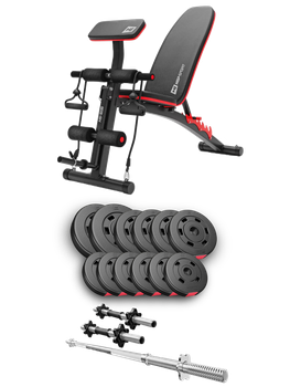 Набор Hop-Sport Premium 38кг со скамьей HS-1035, штангами и гантелями