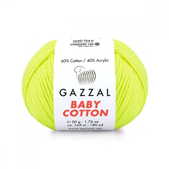 Пряжа Gazzal Baby Cotton 3462 Жовтий неон