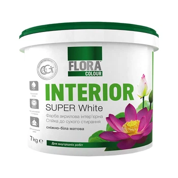 Фарба інтер'єр акрилова FLORA Сolour Super White INTERIOR біла 7 кг