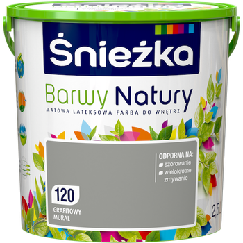 Краска интерьерная латексная Sniezka Barwy Natury 120 графитовый мурал 2,5 л