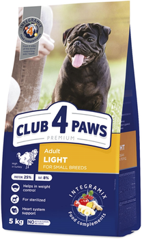 Сухой корм для взрослых собак малых пород Club 4 Paws Премиум Adult LIGHT Контроль веса с высоким содержанием индейки 5 кг (4820215367851)(B4571201)