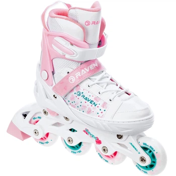 Раздвижные детские ролики Raven Rosi White/Pink LED размер 35-38 (zh263)