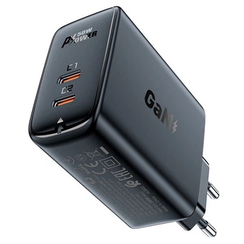 Мережевий зарядний пристрій Acefast A29 GaN 2xType-C, 3A, 50W, PD, QC3.0/QC4.0+ адаптер із швидкою зарядкою Black
