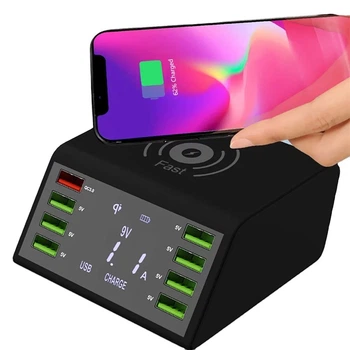 Док-станция с беспроводной зарядкой на 8 портов Digital Lion MCS-838W, мультизарядное устройство с поддержкой быстрой зарядки