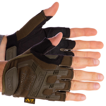 Защитные тактические военные перчатки без пальцев MECHANIX для рыбалки охоты оливковые АН5628 размер L