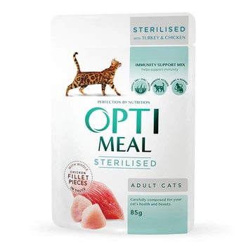 Влажный корм для кошек Optimeal Sterilised со вкусом индейки и курицы в соусе 85 г (4820083906015)