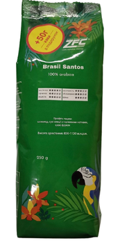 Моносорт кофе в зернах ZFC Brazil Santos Бразилия Сантос 100% арабика 250 г
