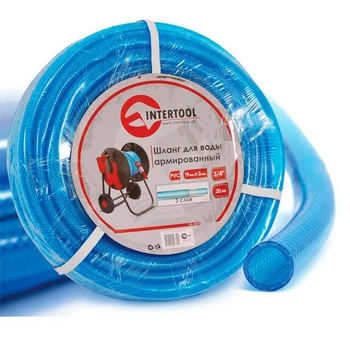 Шланг для води тришаровий, синій, 3/4", 20 м,&nbsp;армований, PVC INTERTOOL GE-4073