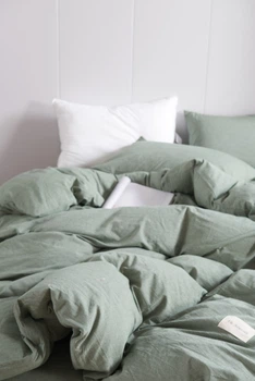 Постельное белье евро Vie Nouvelle Washed cotton вареный хлопок 200х220 W14E зелёный