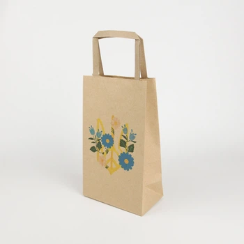 Пакет подарунковий з патріотичним малюнком eko-kraft 150*90*240 мм 10 шт/уп маленькі Крафт Подарункові пакети "Герб з квітами" Коричневий пакувальний пакет з плоскими ручками