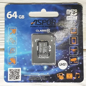 Карта памяти Aspor MicroSDHC 64GB UHS-I (Class 10)+SD adapter