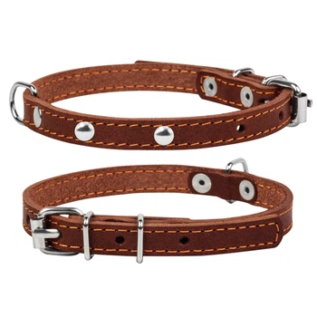 Ошейник "CoLLaR" одинарный с украшениями (ширина 12мм, длина 24-32см), коричневый