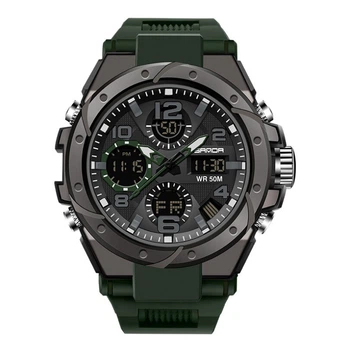 Армейские часы мужские наручные противоударные с подсветкой Sanda 6008 Green-Black