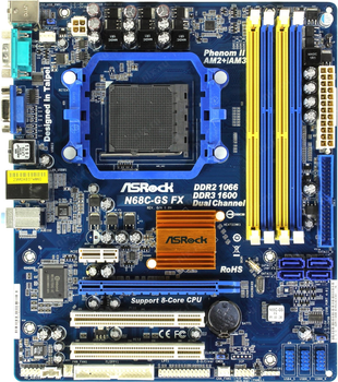 Материнская плата Socket AM3+/ AM2+ ASRock N68C-GS FX ( sAM2+/ AM3+, DDR2 / DDR3 COMBO, GeForce 7025, PCI-Ex16) Б/У