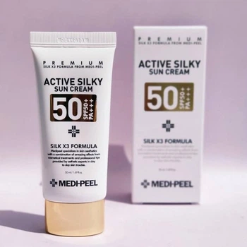 Солнцезащитный крем с комплексом пептидов и шелком Medi Peel Active Silky Sun Cream 50 мл
