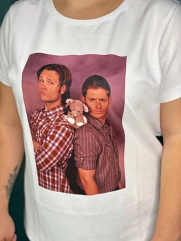 Футболка з принтом жіноча білого кольору "Supernatural" XL