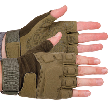 Плотные тактические перчатки армейские с открытыми пальцами на липучке для рыбалки охоты PRO TACTICAL оливковые АН8811 размер М