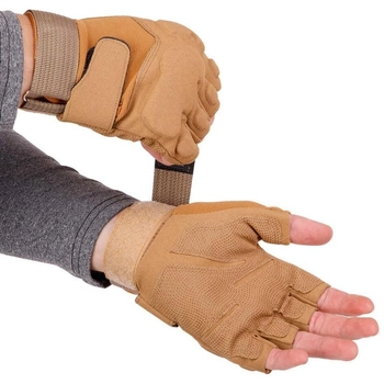 Плотные тактические перчатки армейские с открытыми пальцами на липучке для рыбалки охоты PRO TACTICAL хаки АН8811 размер XL