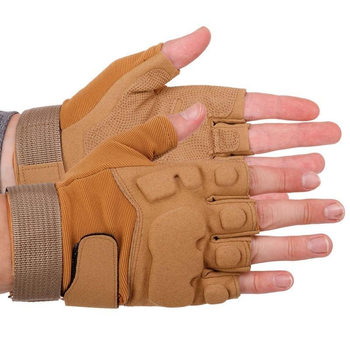 Плотные тактические перчатки армейские с открытыми пальцами на липучке для рыбалки охоты PRO TACTICAL хаки АН8811 размер М