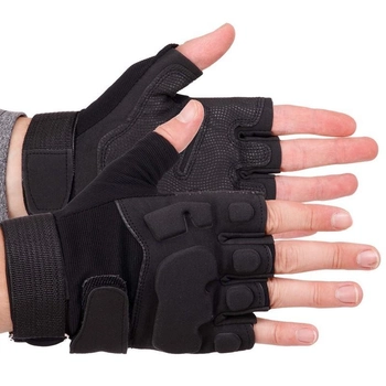 Щільні тактичні армійські рукавички з відкритими пальцями на липучці для риболовлі полювання PRO TACTICAL чорні АН8811 розмір L