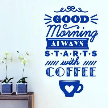 Вінілова текстова наклейка для кухні Good morning кавова тематика кави декор для кухні матова 580x970мм