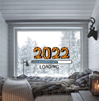 Новорічні наклейки на вікна стіни 2022 рік завантажується (напис цифри новий рік) матова 450x235 мм