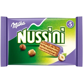 Вафельные батончики Milka Nussini 5 шт со вкусом лесного ореха и глазурь из альпийского молочного шоколада 157.5 г