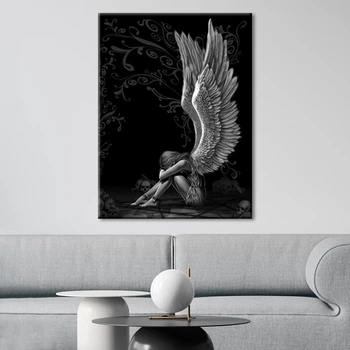 Картина Холстович Sad Angel Black 30x40 см. Интерьерная картина с ангелом в офиса, гостиную, спальню