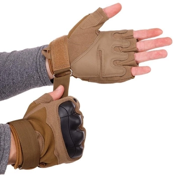 Защитные тактические военные перчатки без пальцев с защитными костяшками для охоты PRO TACTICAL хаки АН8805 размер XL