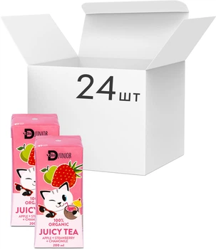 Упаковка сока органического Divine Tea Junior Яблочно-клубничного с ромашковым чаем 200 мл х 24 шт (14751029260519)