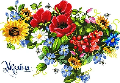 Набор алмазной мозаики Цветочная карта Украины на подрамнике 40x30 см