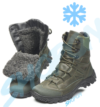 Берці зимові черевики тактичні чоловічі, туфлі тактичні чоловічі берці зимові, натуральна шкіра, розмір 41, Bounce ar. DF-CEN-3141, колір хакі